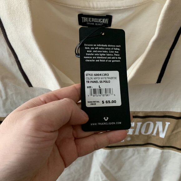 TRUE RELIGION Signature Panel Cropped Polo Tee Sz LARGE - Picture 4 of 5